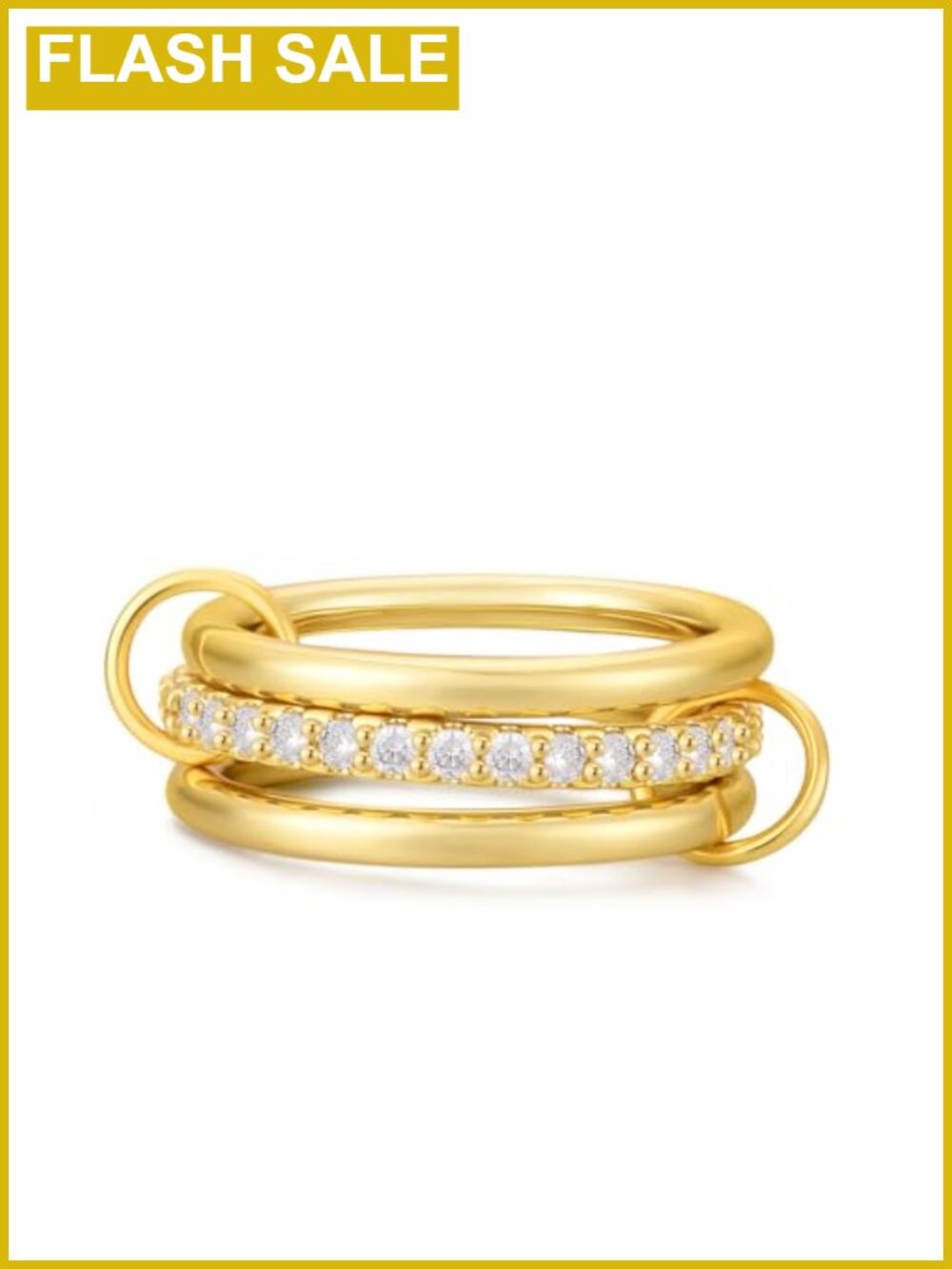 14K Gold Plated Stackable Rings Set Cubic Zirconia Interlocked Bands Women